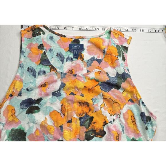 Denim Co Beach 1X Midi Dress Gold Green Floral Sleeveless Linen Blend Knit New - Picture 4 of 16